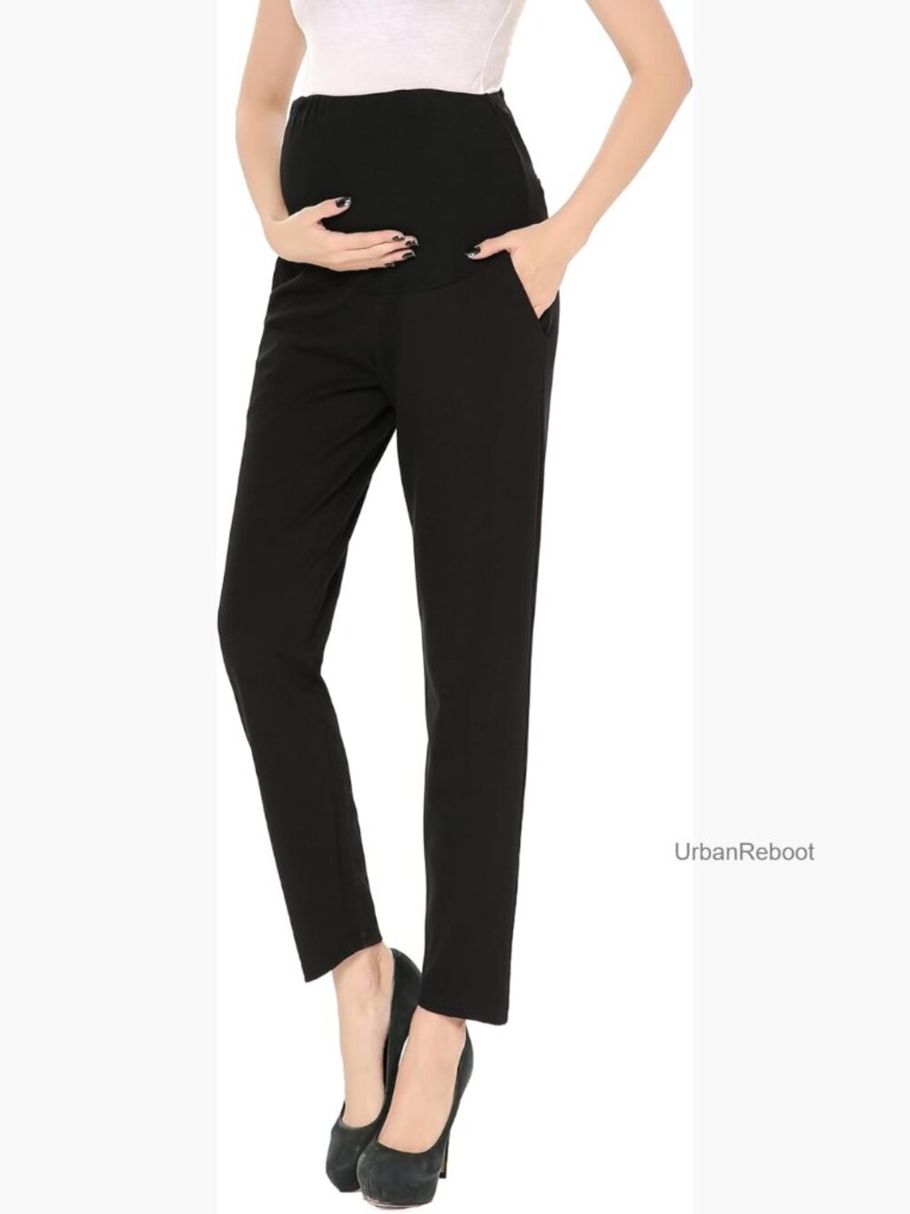 Maternity Work Pants Over The Belly with Pockets Dress Trousers Stretch